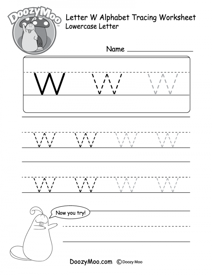Lowercase Letter "w" Tracing Worksheet - Doozy Moo