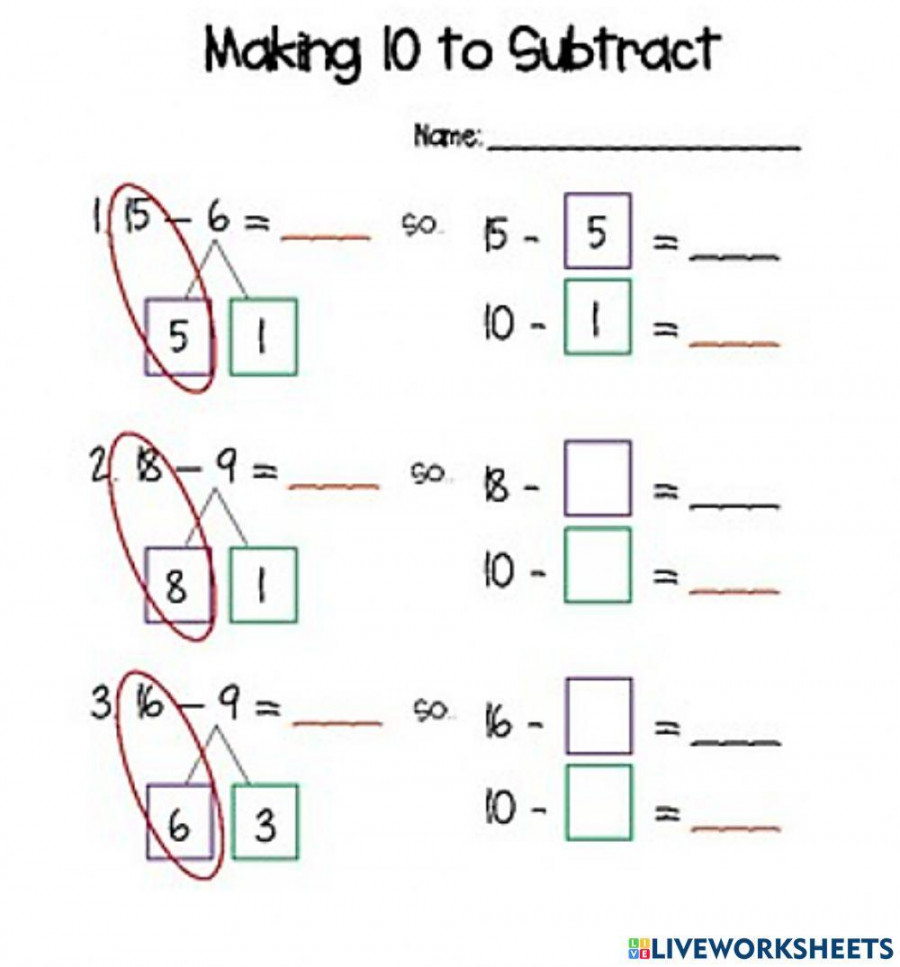 Make  to subtract exercise  Live Worksheets