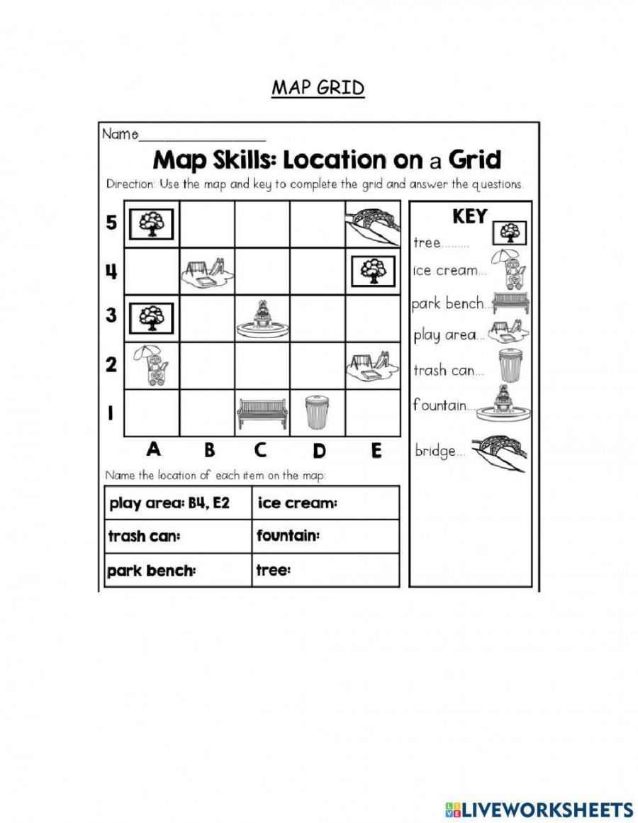 Map grid worksheet  Live Worksheets