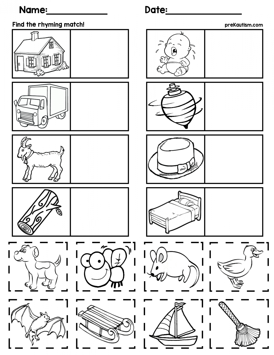 Matching Rhyming Words  Rhyming words worksheets, Rhyming