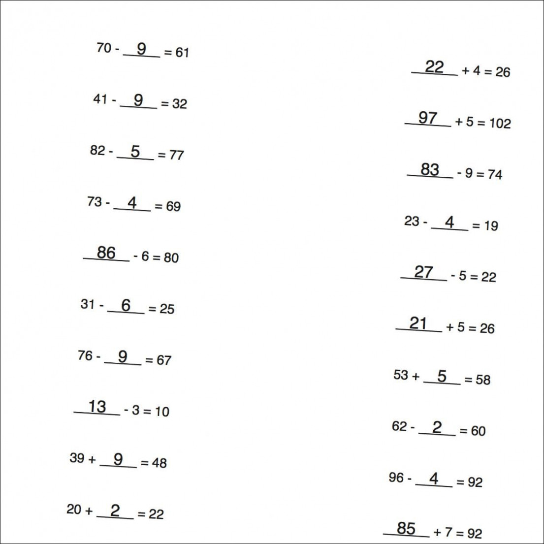 Math Worksheets: Mixed Addition and Subtraction Problems  Algebra