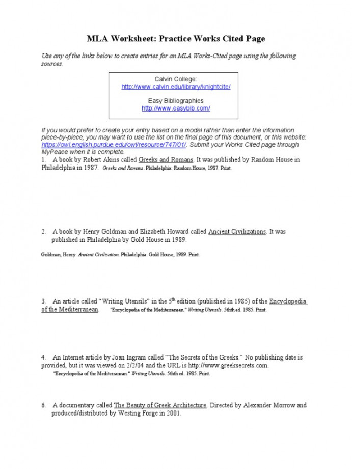 MLA - Practice Worksheet Done  PDF  Publishing