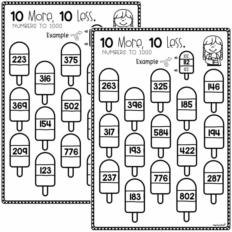 10 More 10 Less Worksheet