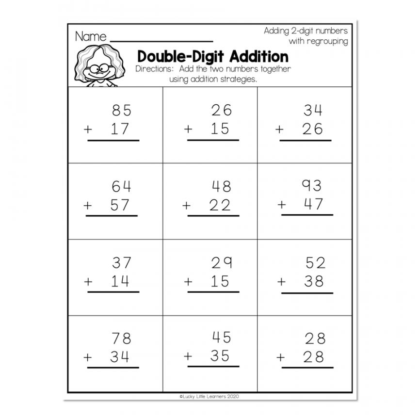 nd Grade Math Worksheets - -Digit Addition With Regrouping - Double Digit  Addition