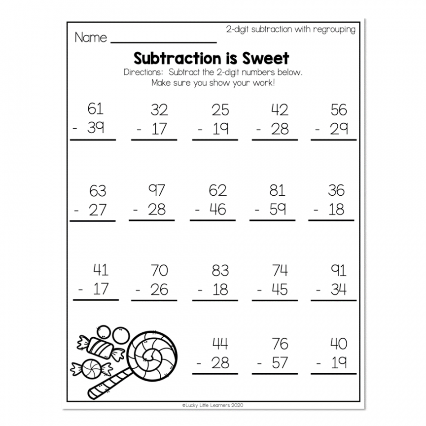 nd Grade Math Worksheets - -Digit Subtraction With Regrouping -  Subtraction is Sweet