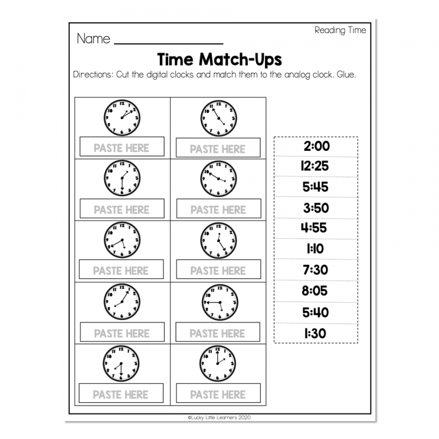 nd Grade Math Worksheets -Time - Reading Time - Time Match-Ups