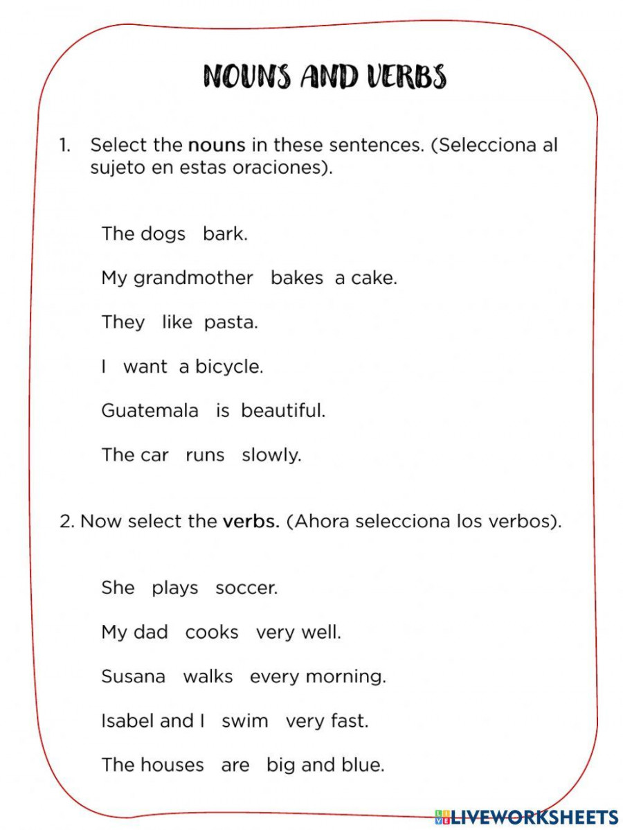 Nouns and verbs online exercise for nd grade  Live Worksheets