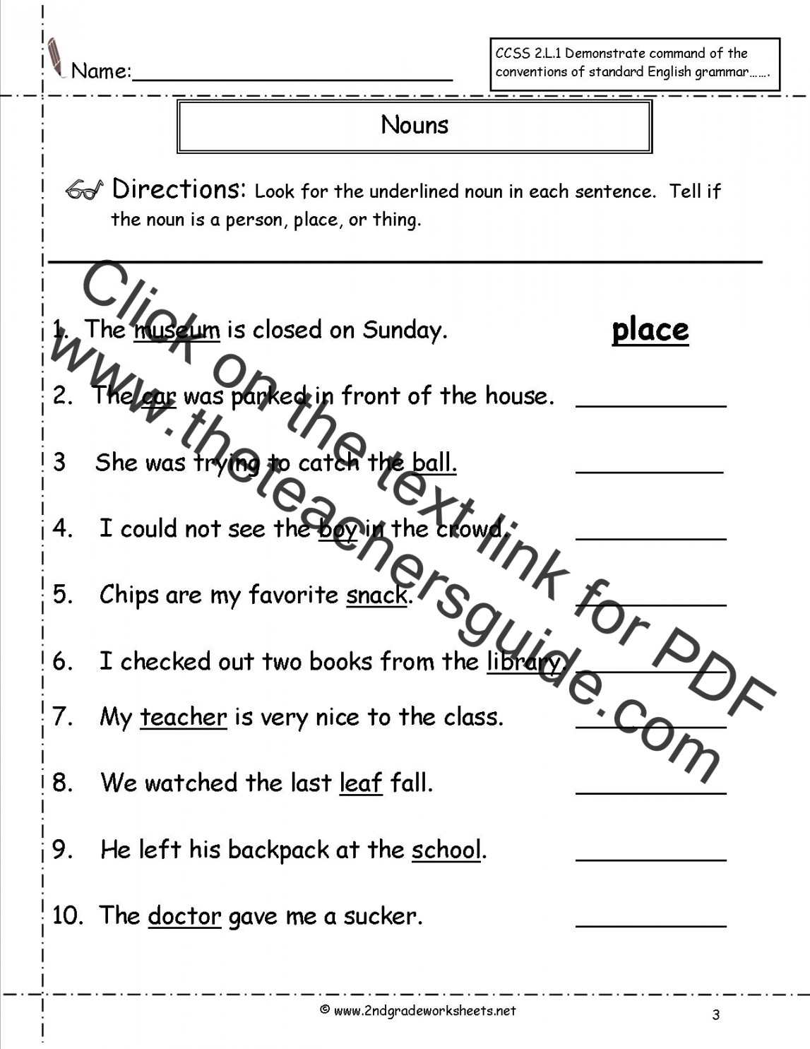 Nouns Worksheets and Printouts