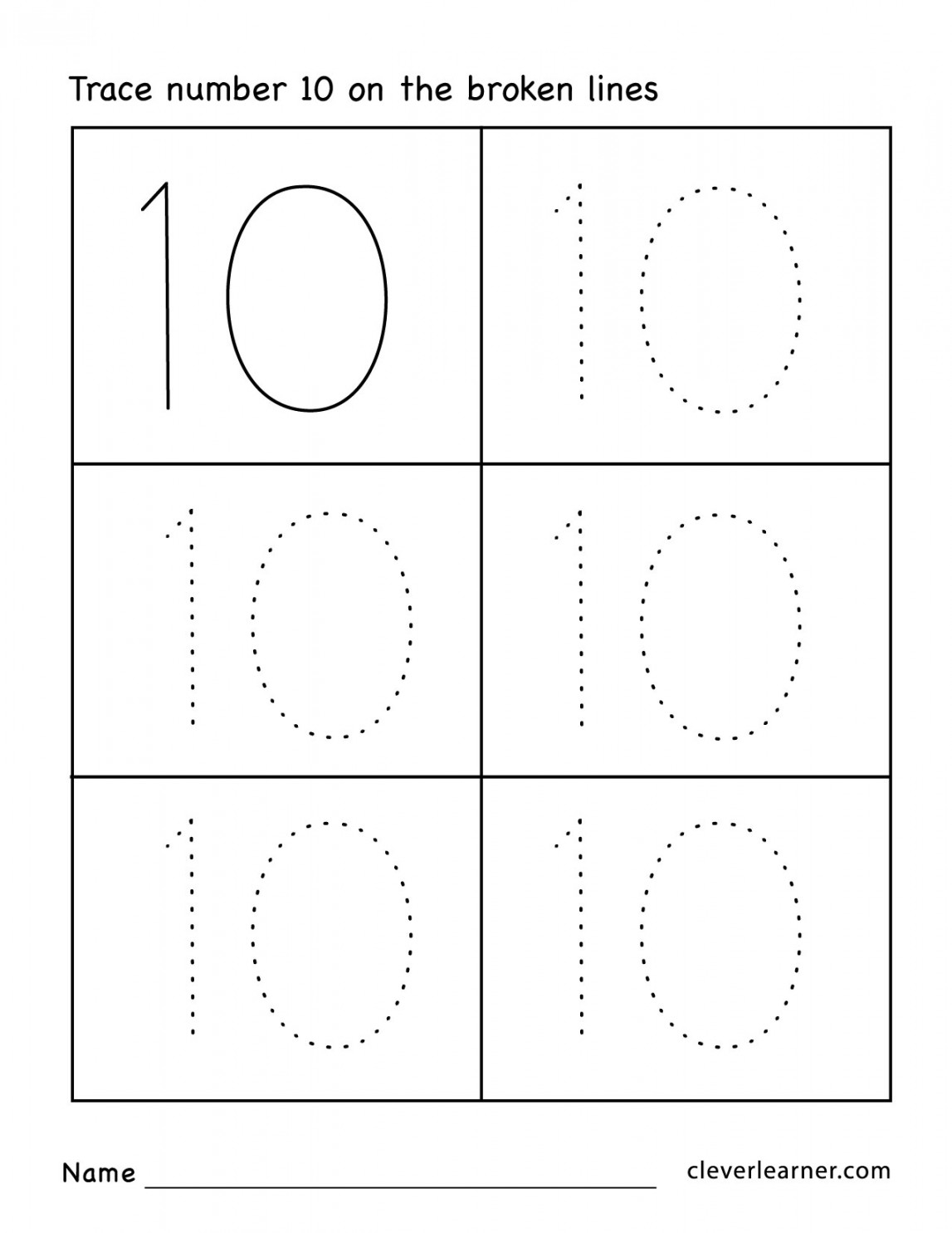 Number ten writing, counting and identification printable
