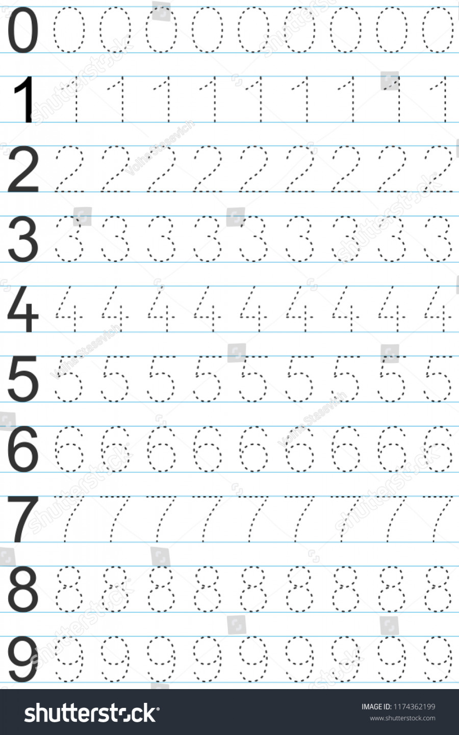 Numbers  Handwriting Tracing Practice Sheet: Stock-Vektorgrafik