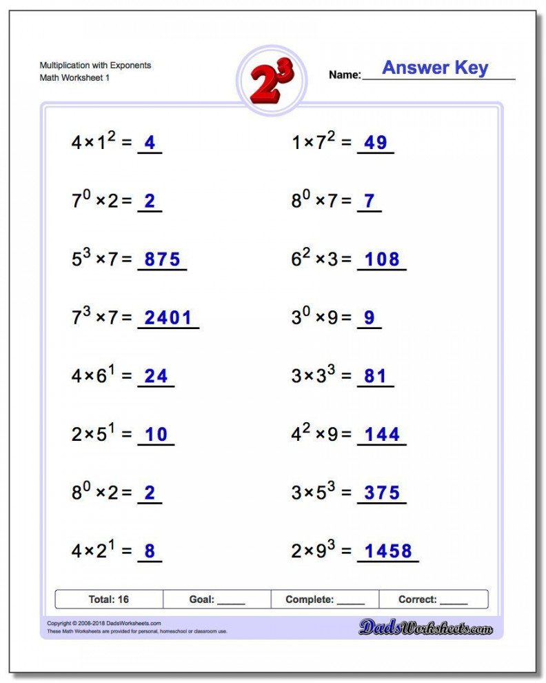 Our exponents worksheets provide practice that reinforces the