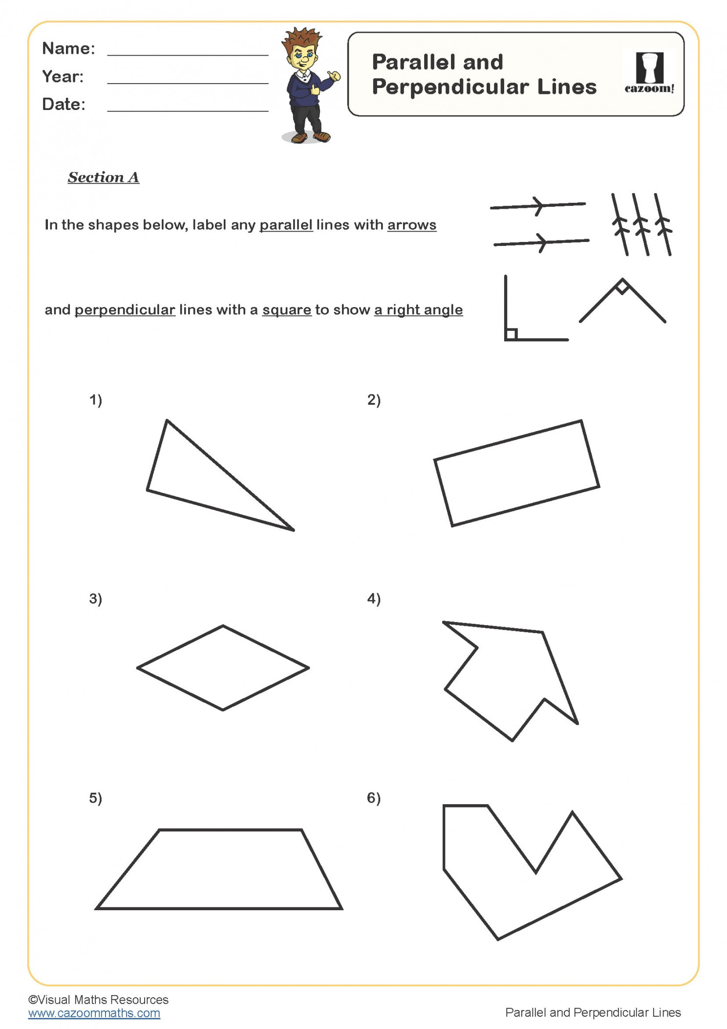 Parallel and Perpendicular Lines Worksheet  PDF printable