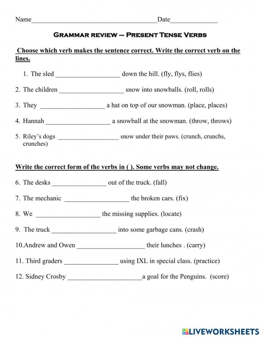 Present tense verb practice worksheet  Live Worksheets