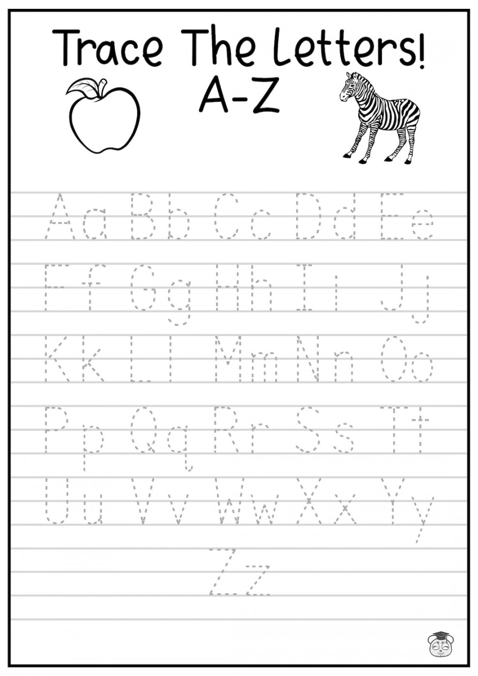 Printable A-Z Letter Tracing Worksheet Capital and Lowercase