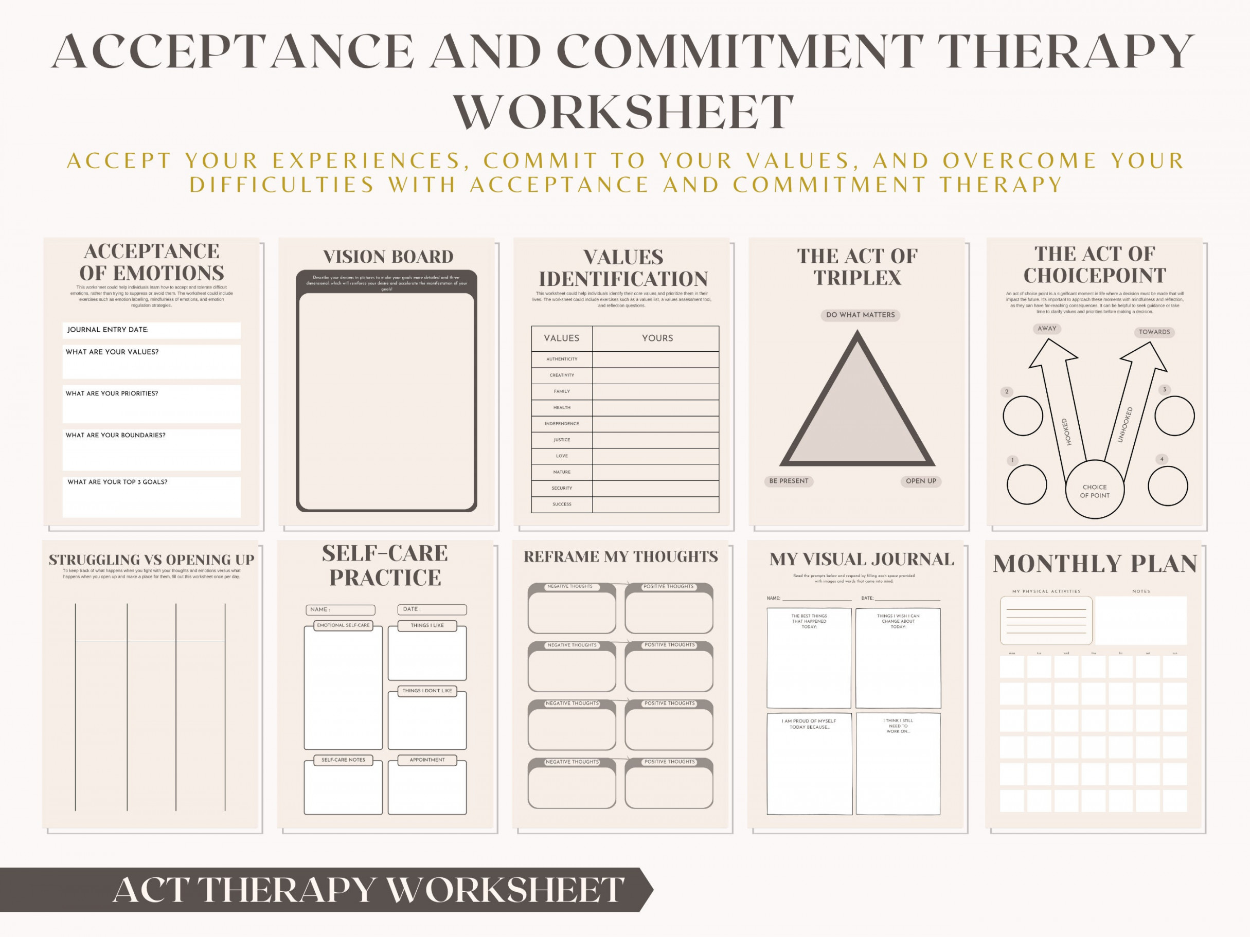 Printable Acceptance Therapy Worksheets Mindfulness DBT - Etsy