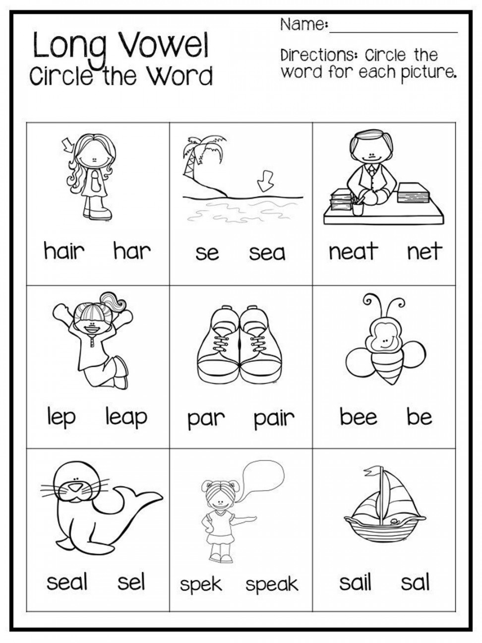 Printable Long Vowel Words Worksheets