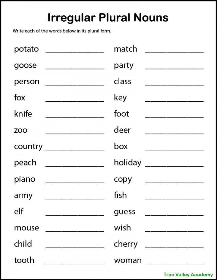 Printable Plural Nouns Worksheets for Kids - Tree Valley Academy