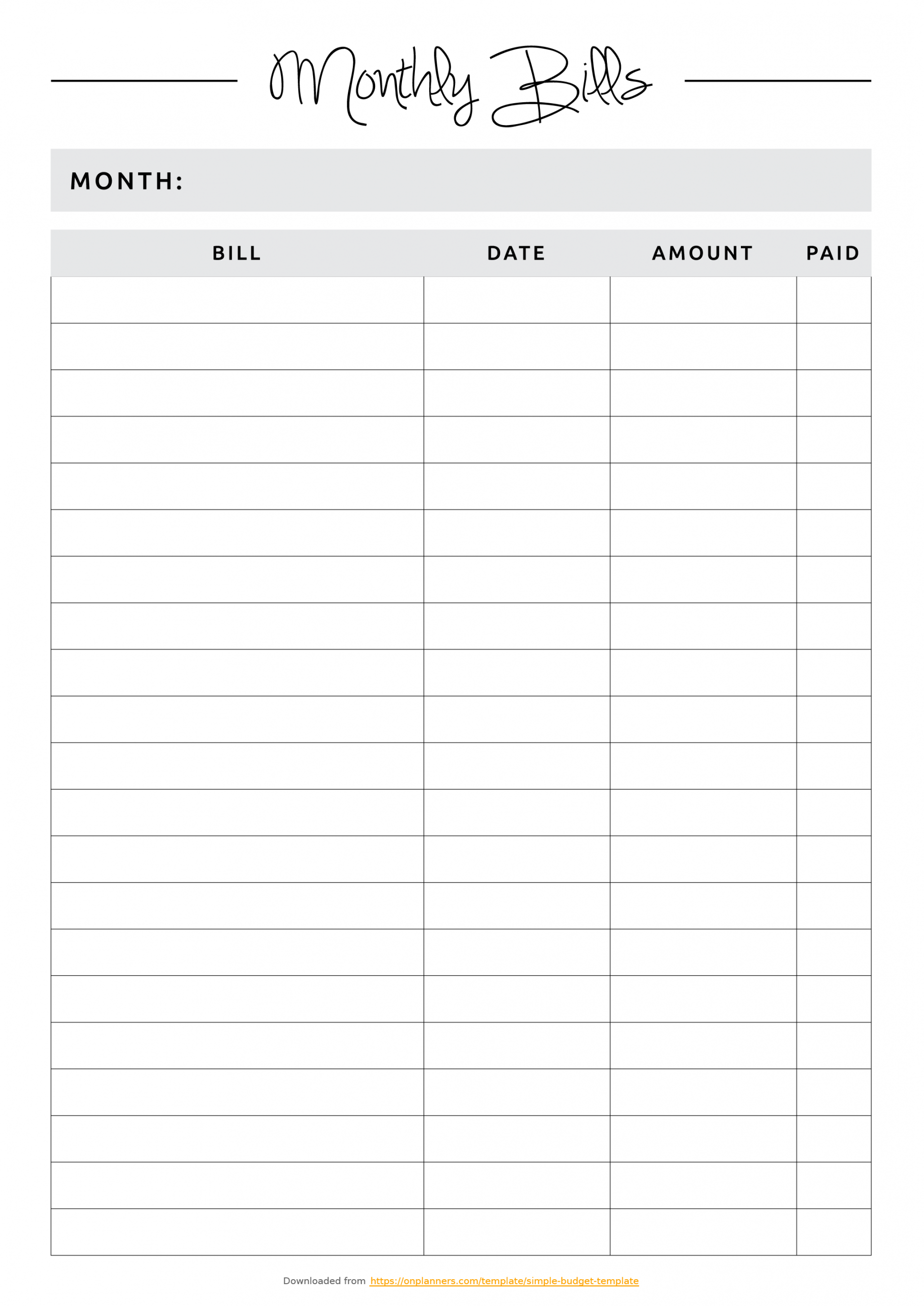 Printable Simple budget template PDF Download  Budget planner