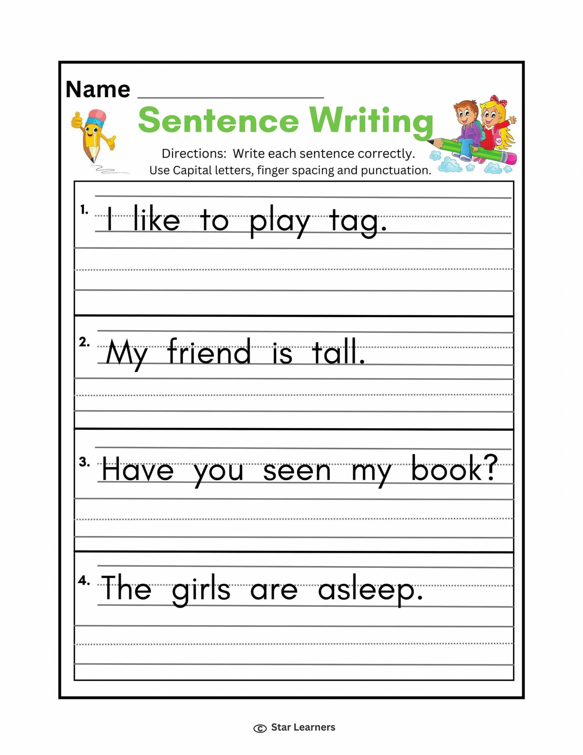 Printable Write the Sentence Worksheets