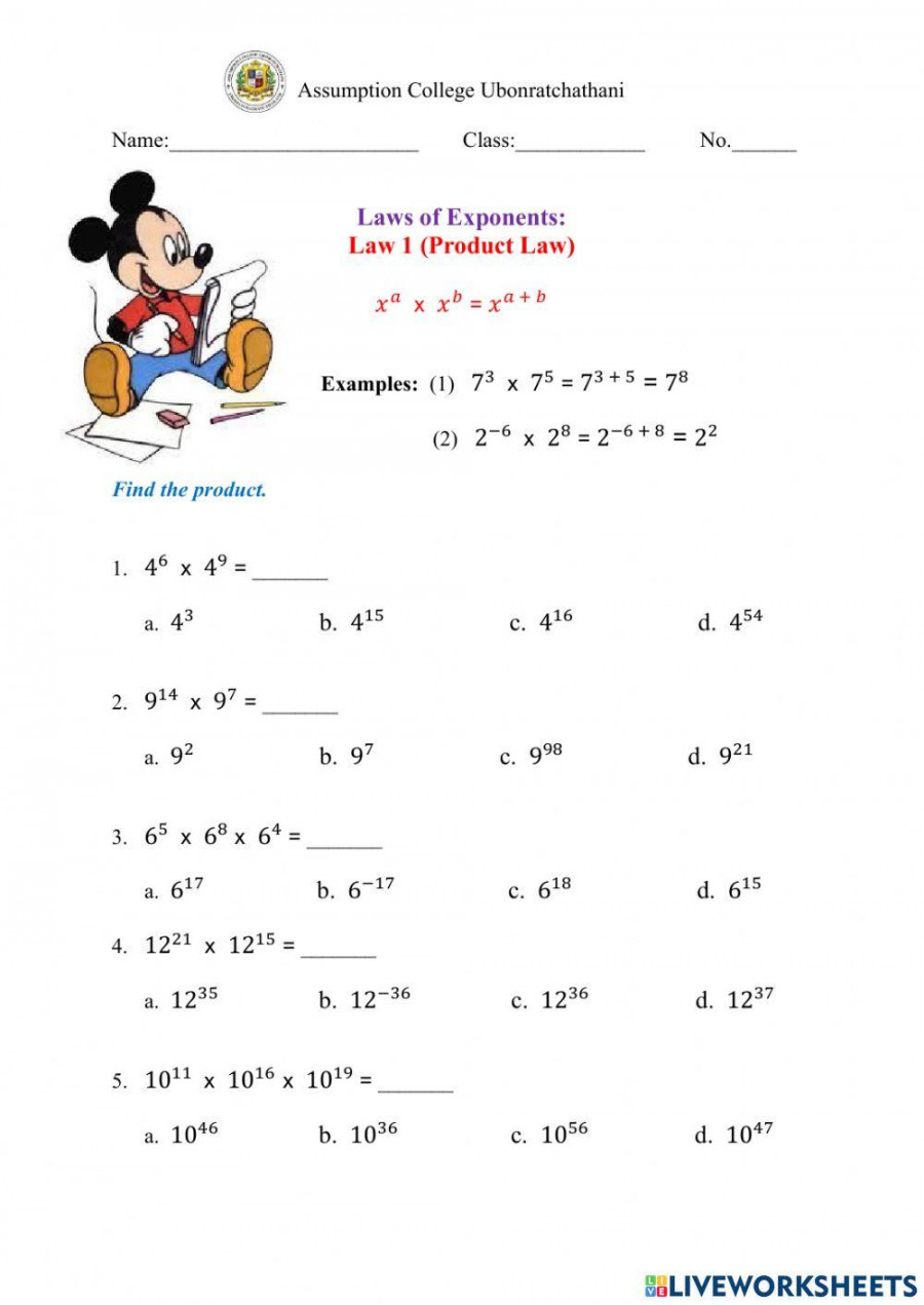 Product Rule (Laws of Exponents) worksheet worksheet  Live Worksheets