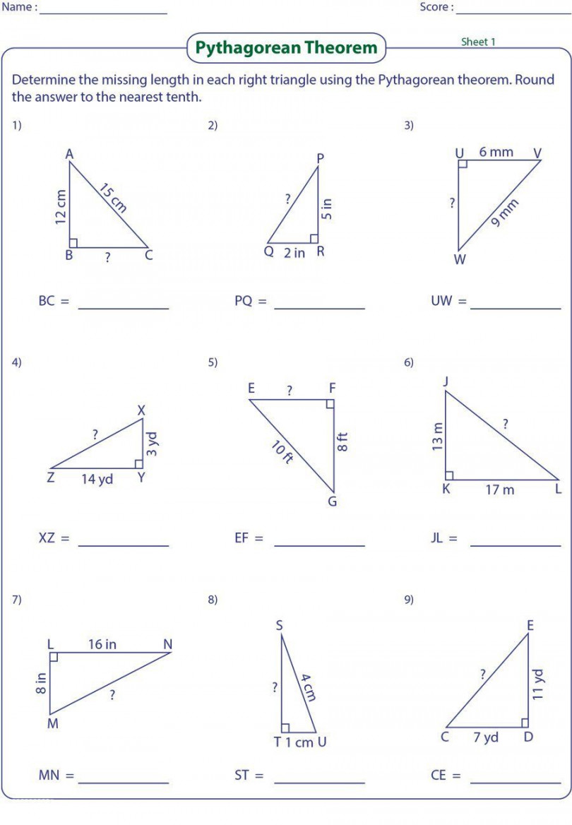 Pythagorean Theorem Worksheet - pythagorean theorem worksheet