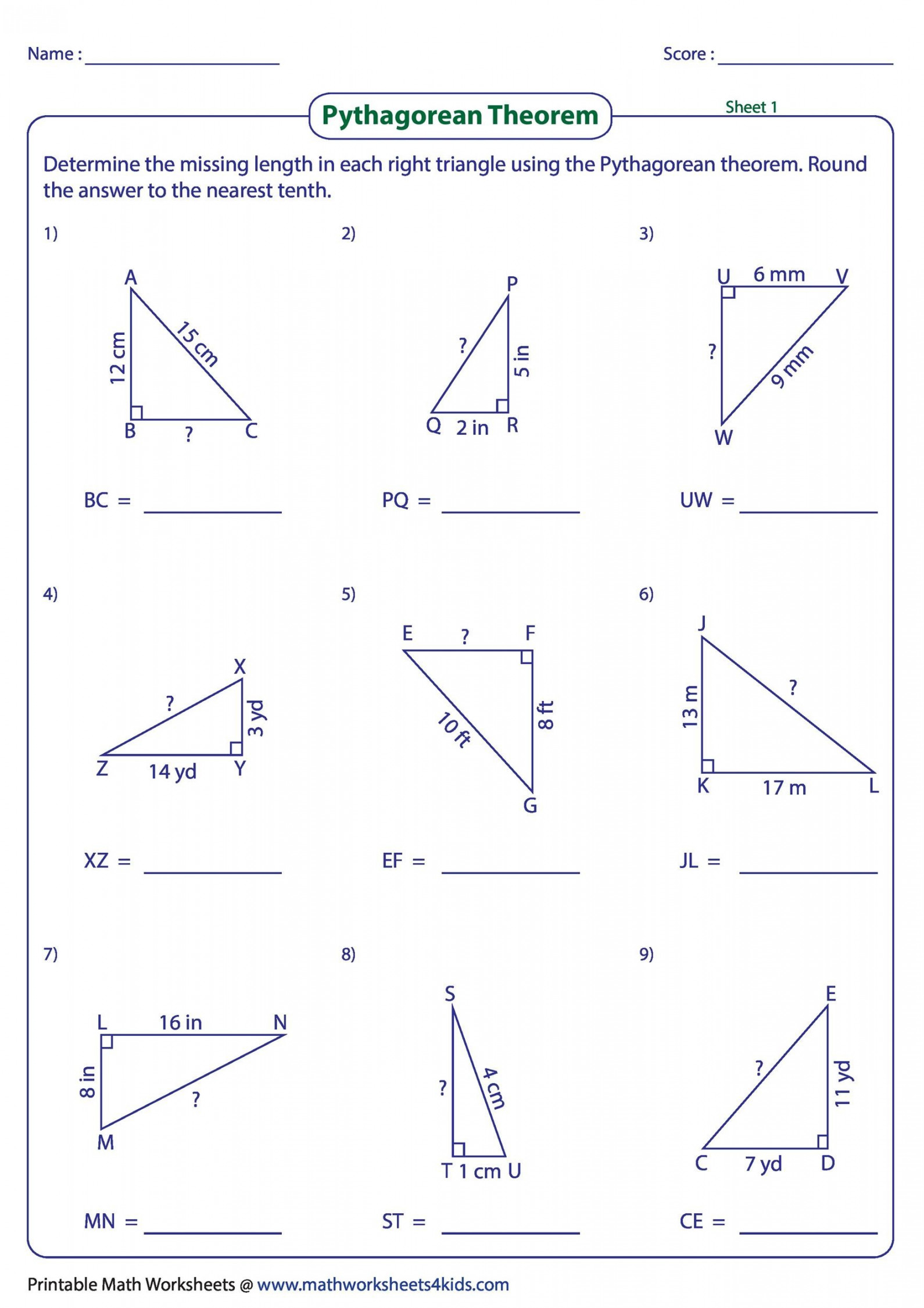 Pythagorean Theorem Worksheet with Answers [Word + PDF]