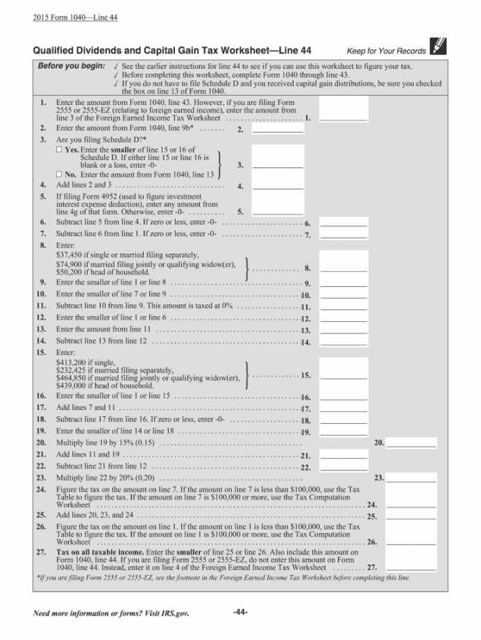 Qualified dividends and capital gain tax worksheet : Fill out