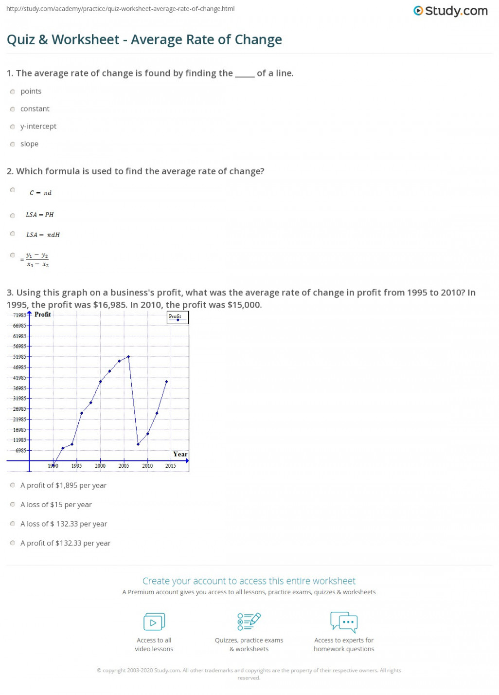 Quiz & Worksheet - Average Rate of Change  Study
