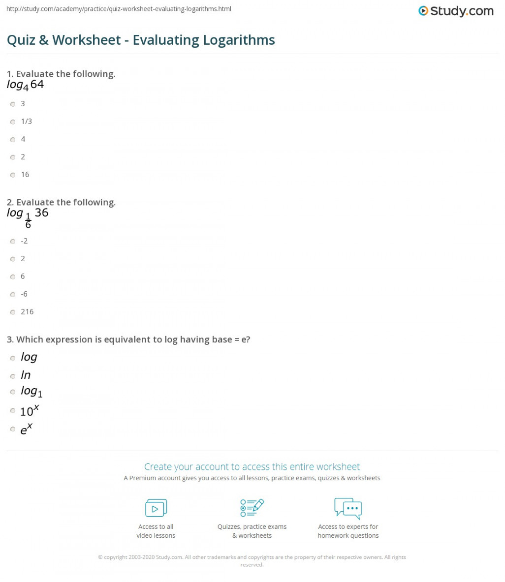 Quiz & Worksheet - Evaluating Logarithms  Study