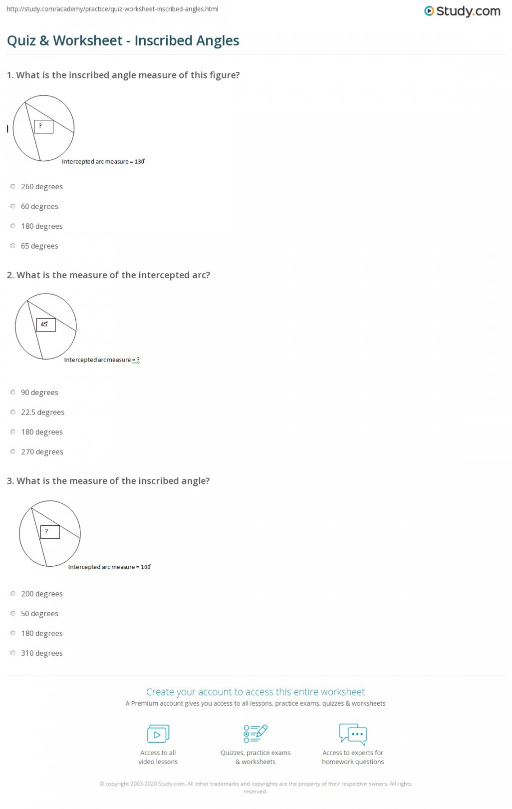 Quiz & Worksheet - Inscribed Angles  Study