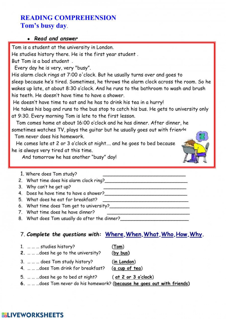 Reading comprehension online worksheet for Grade