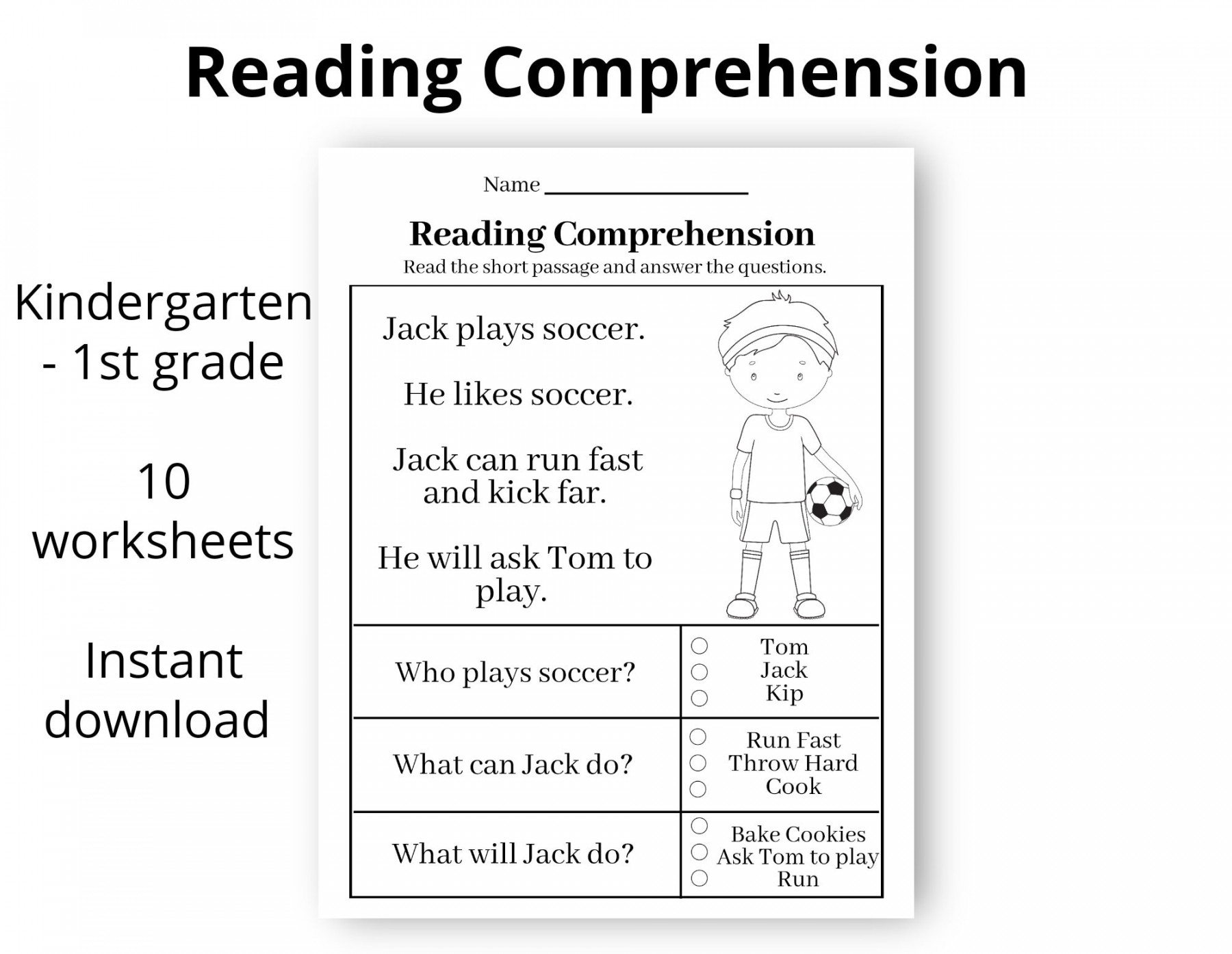 Reading Comprehension Printable Worksheet First Grade Kindergarten