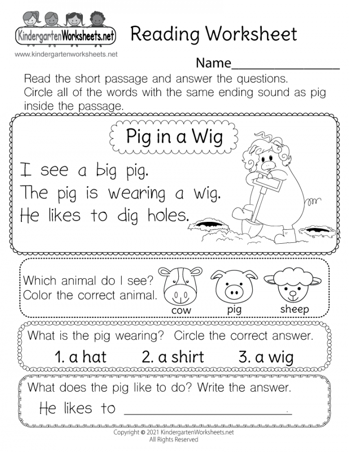 Reading Worksheet for Kids - Free Printable, Digital, & PDF