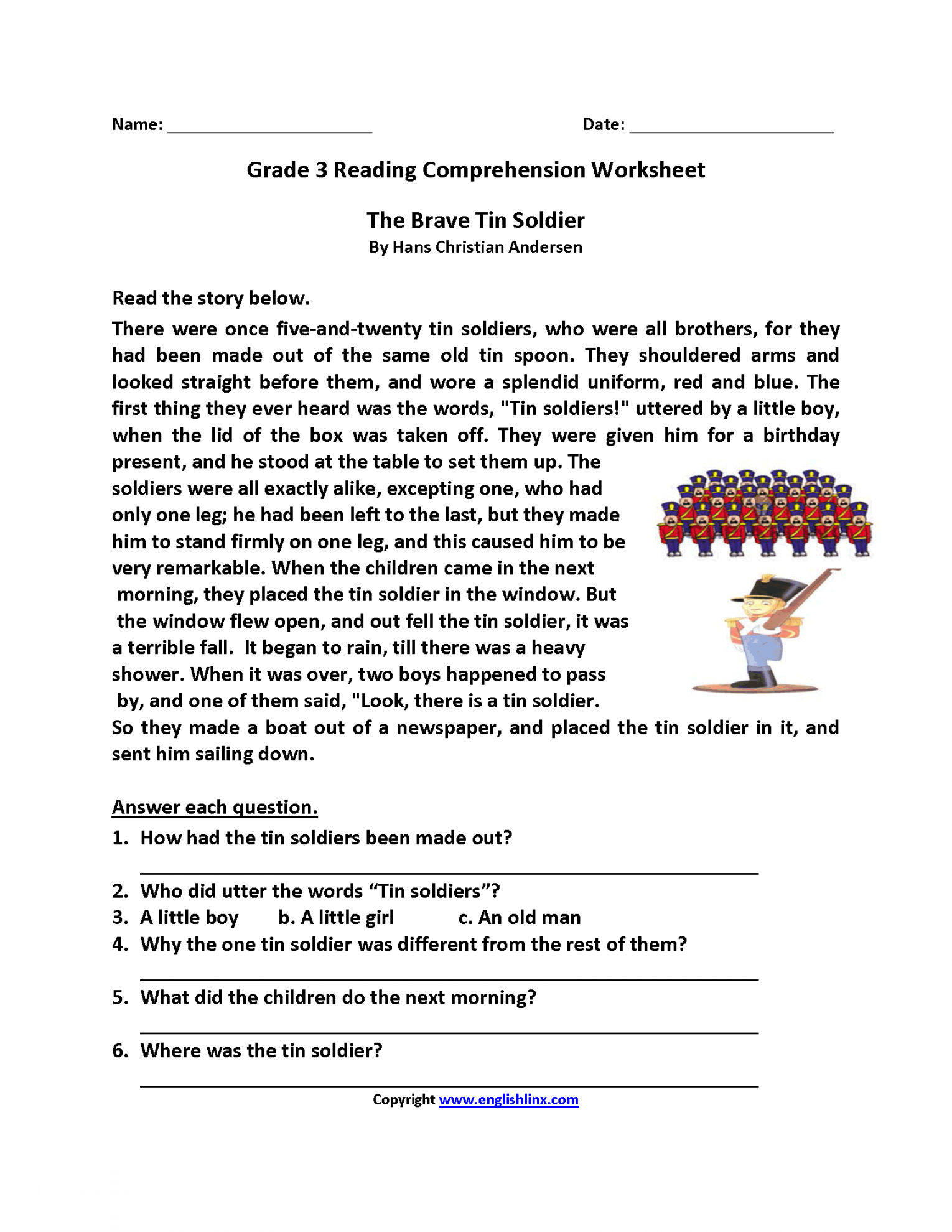 Reading Worksheets  Third Grade Reading Worksheets