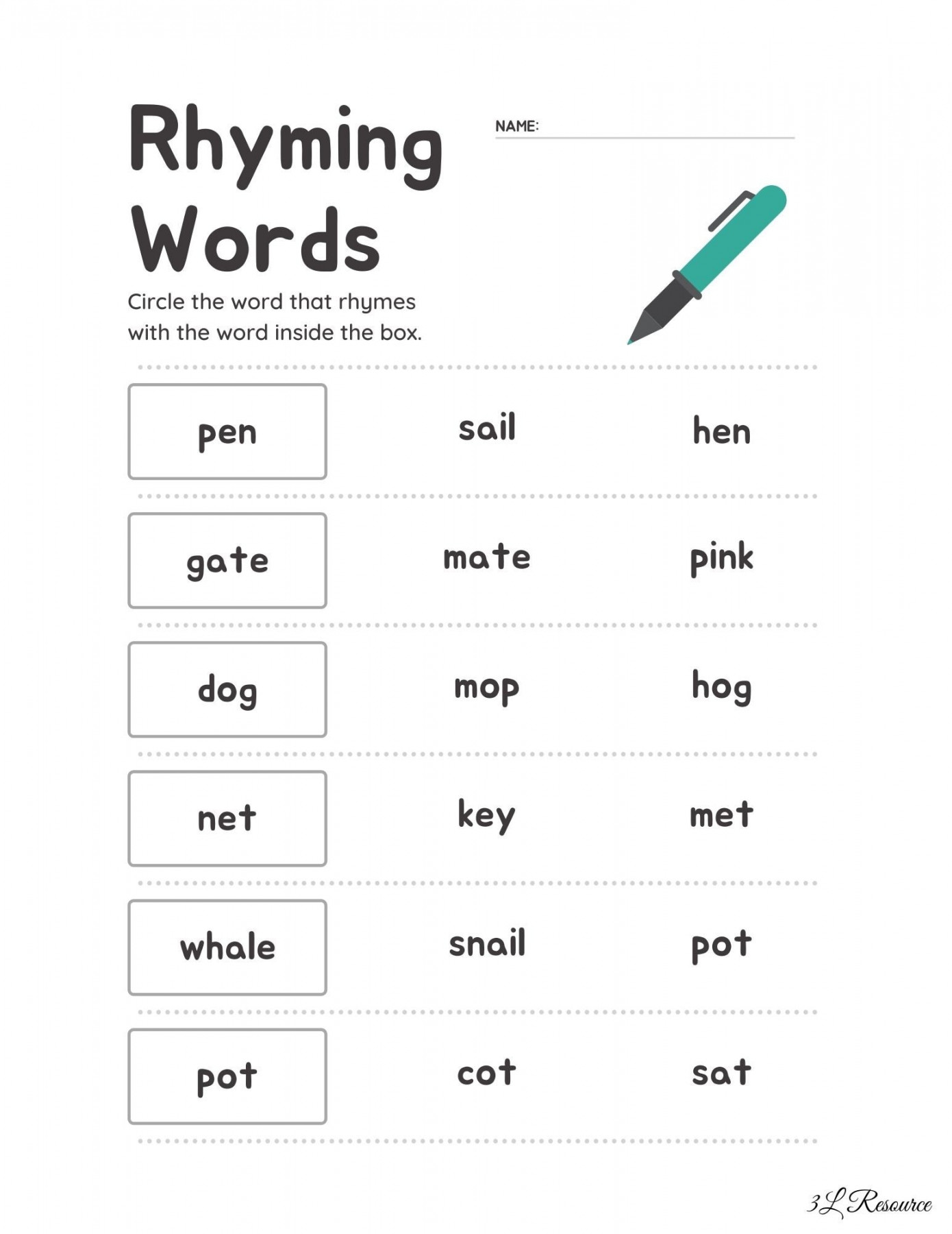 Rhyming Words Worksheets Kindergarten First Grade - Etsy