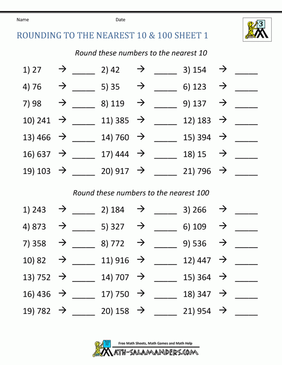 Rounding to the nearest  Worksheets