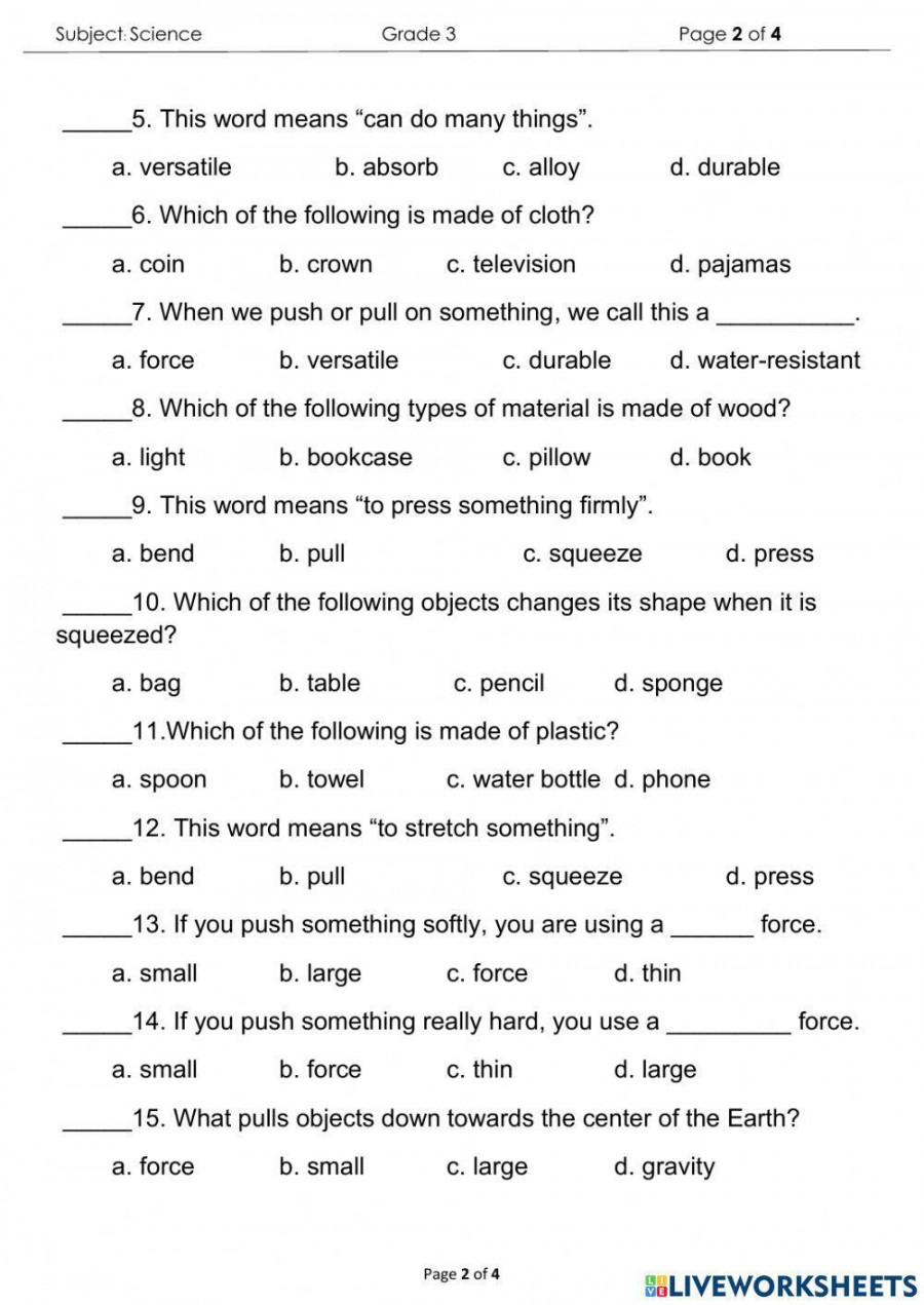 Science Final Exam for Grade  interactive worksheet  Live Worksheets