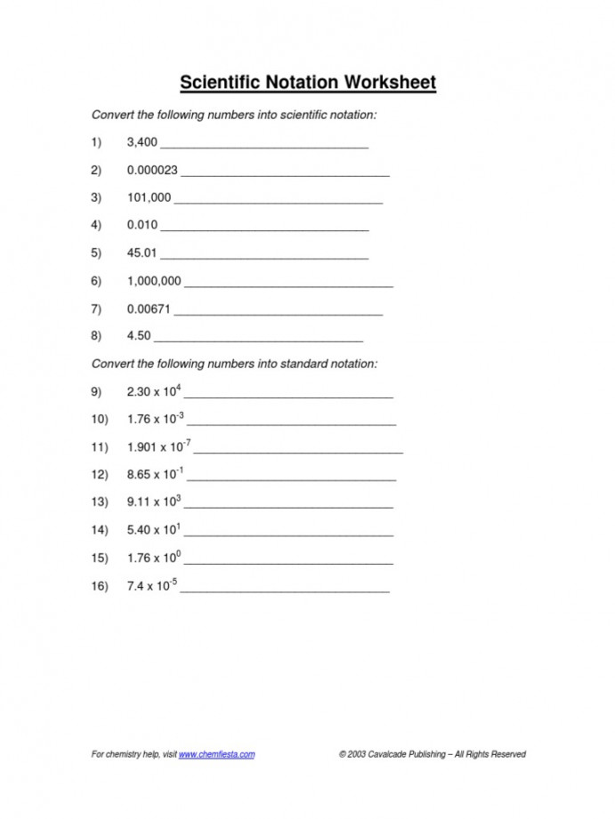 Scientific Notation Worksheet  PDF