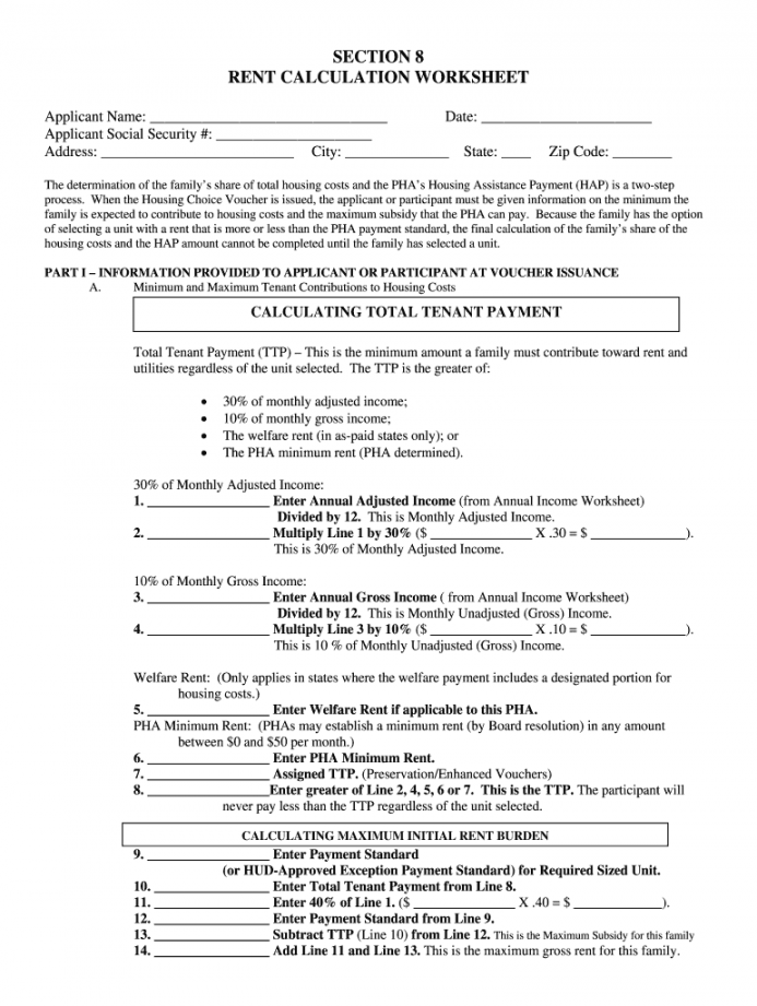 Section  Rent Calculation Worksheet - Fill Online, Printable