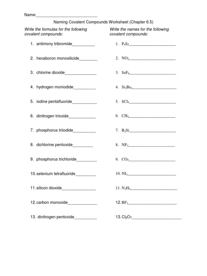 Semester  Lesson  Extra Pratice For Naming Covalent Compounds