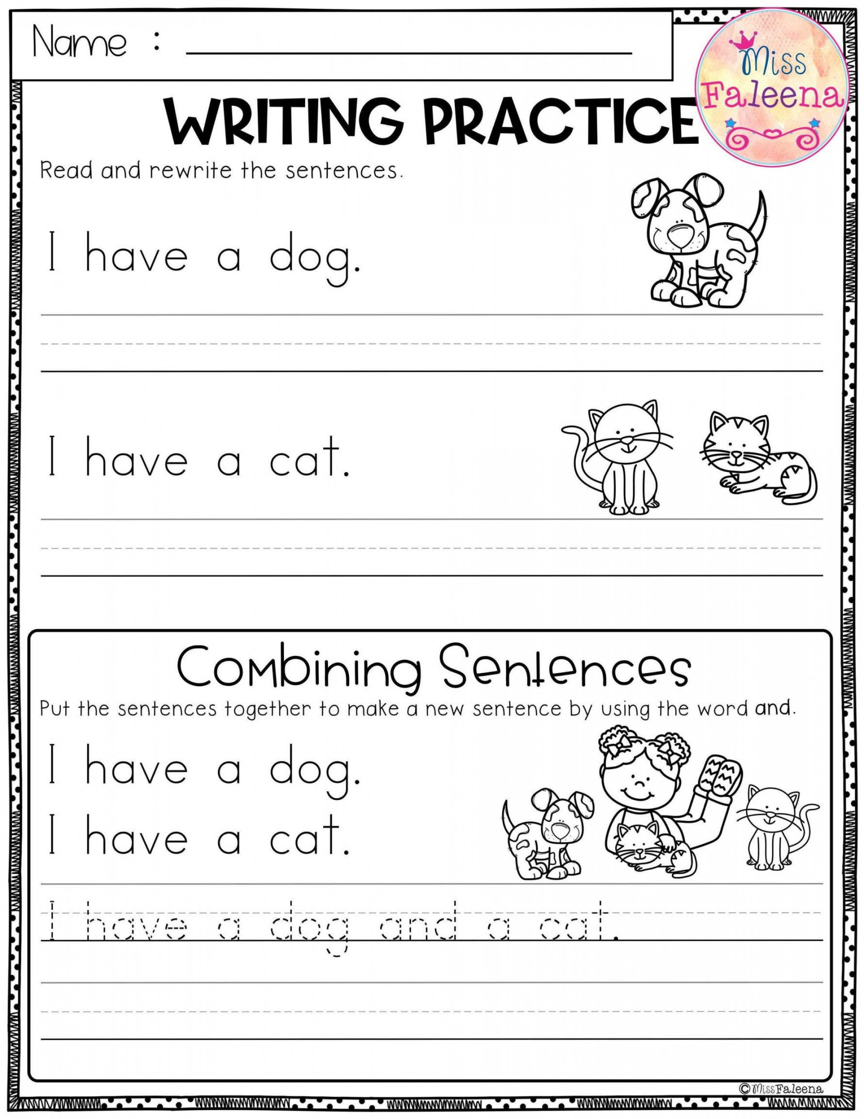 Sentence Tracing Worksheets Free F  Writing sentences