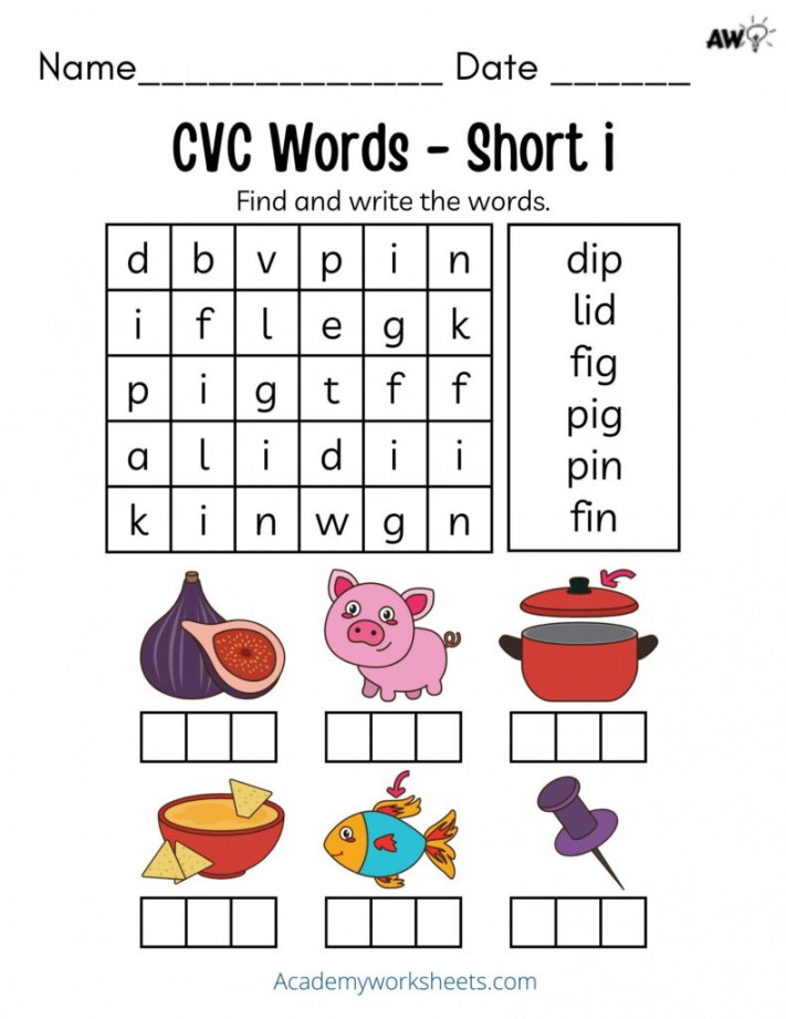 Short i Phonics Worksheets CVC Words - Academy Worksheets