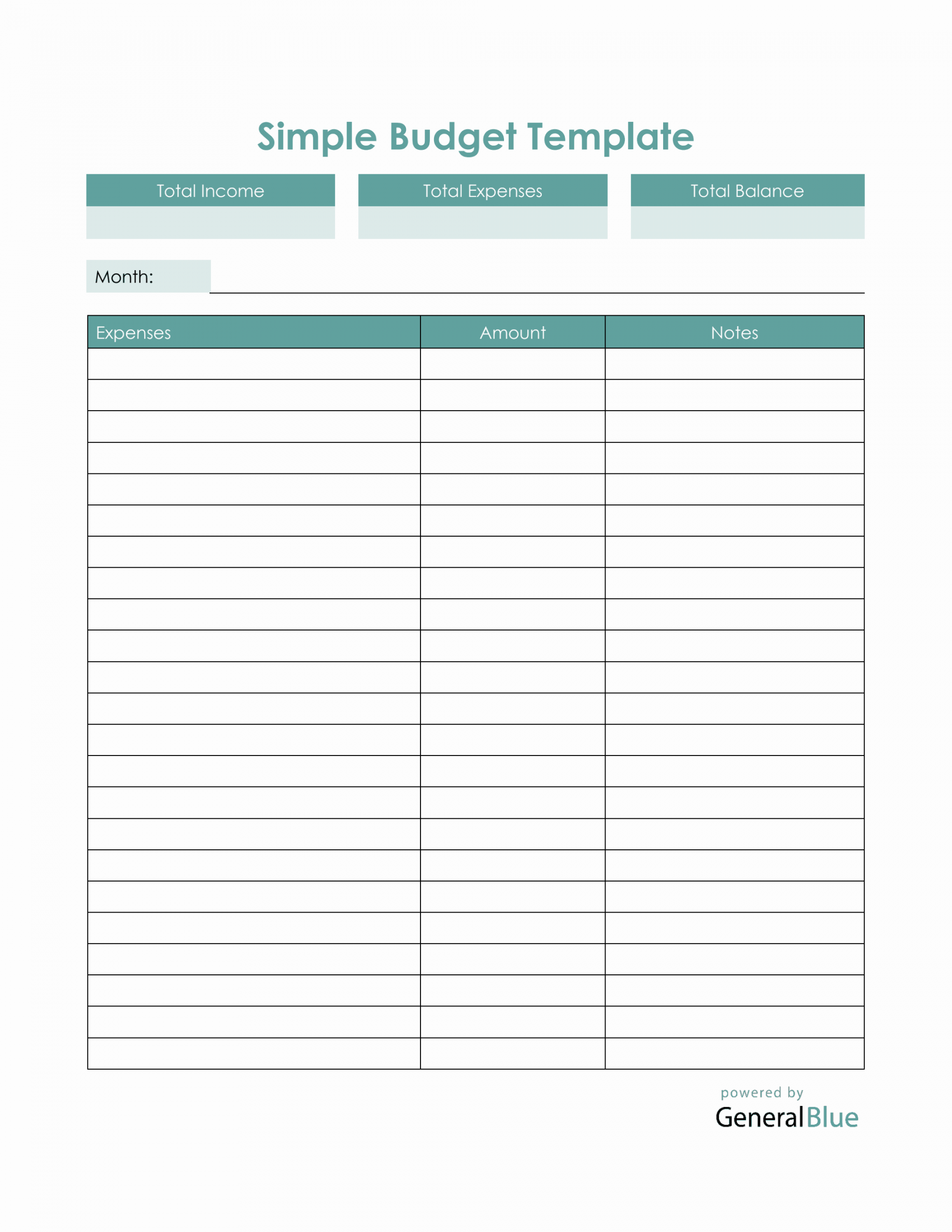 Simple Budget Template in PDF