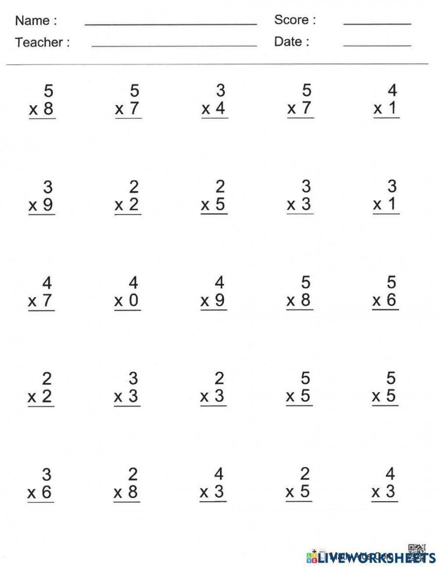 Single digit multiplication worksheet  Live Worksheets