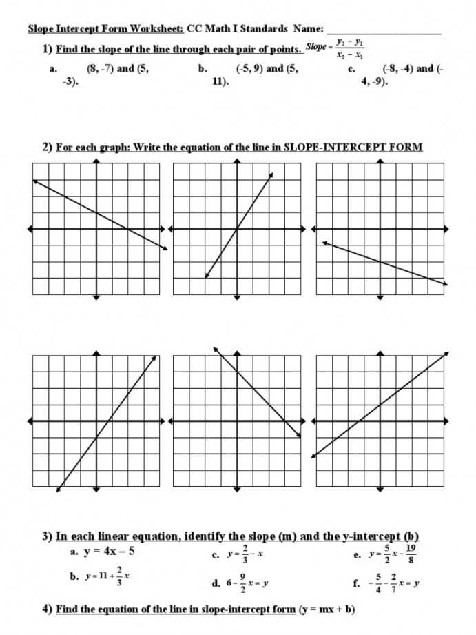 Slope and Slope Intercept Form Worksheet  PDF  Equations