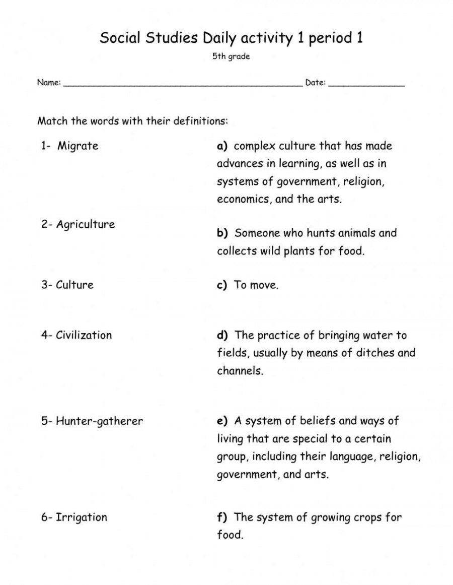 Social studies Daily activity  period  - Grade  worksheet