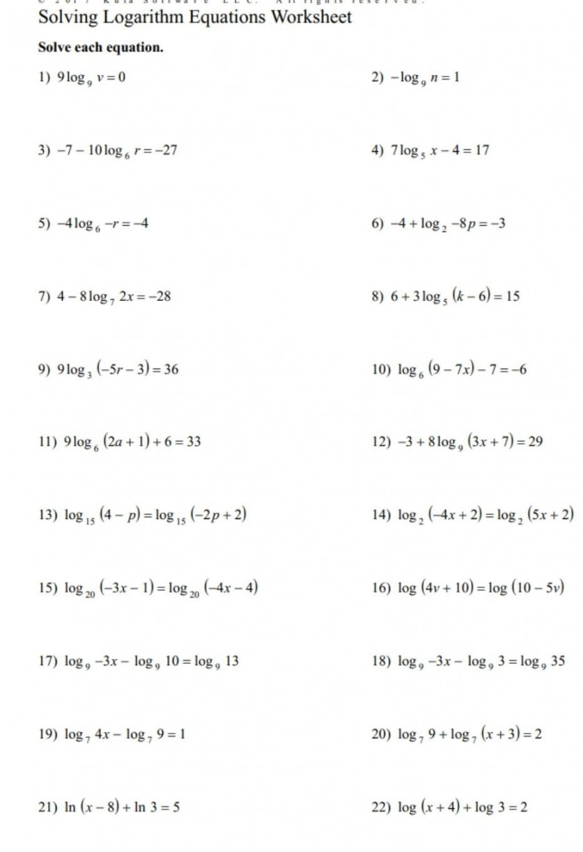 Solved Solving Logarithm Equations Worksheet Solve each  Chegg