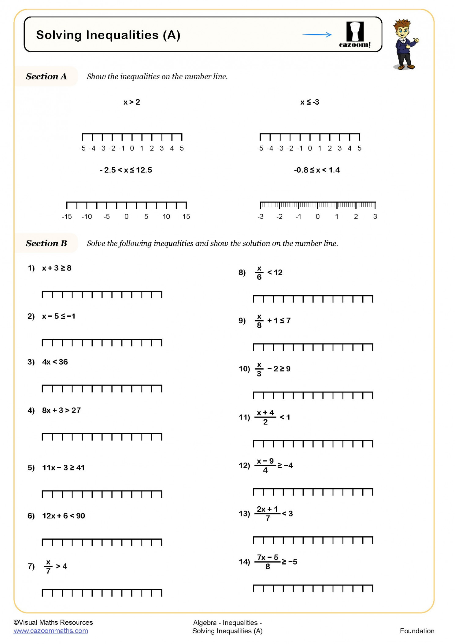 Solving Inequalities (A) Worksheet  Cazoom Maths Worksheets