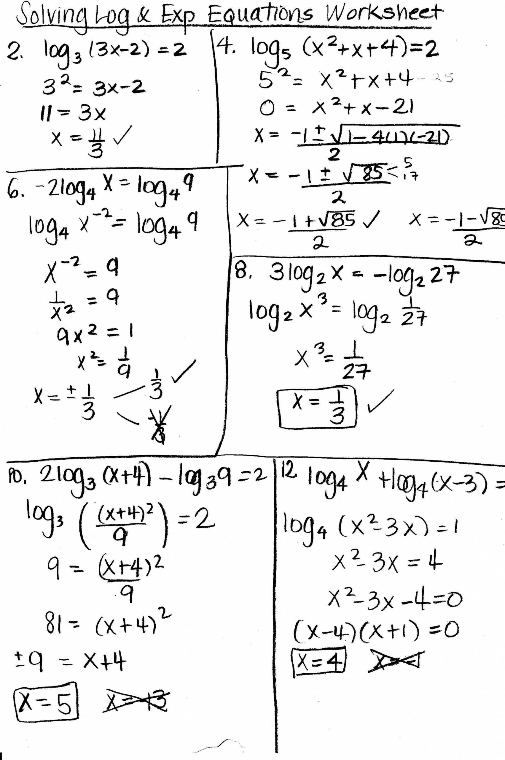 Solving Logarithmic Equations Worksheet  Solving equations, Word