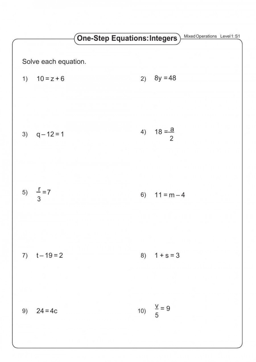 Solving one step equation worksheet  Live Worksheets